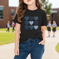 thumbnail image 5 of Girls Valentine's Day T-Shirt Short Sleeve Cotton Top with Denim Heart Print for Kids 4-10 Years, Black,Size 9 T, 5 of 9