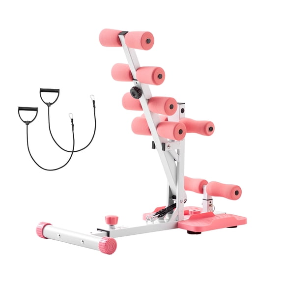 KFFKFF Adjustable Deep Squat Machine with Resistance Bands, Foldable Core and Glutes Trainer for Leg and Push-Up Workouts, Home Gym Equipment, Pink and White