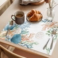thumbnail image 3 of Beach Coastal Placemats Set of 4 Summer Nautical Coral Shell Botanical Place Mats Indoor Wipeable Table Mats Washable Cloth Dining Table Placemats for Kitchen Holiday Party Home Decor 13x19 Inch, 3 of 9