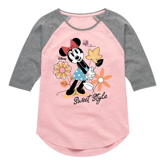 Disney - Minnie Mouse Sweet Style - Toddler & Youth Girls Raglan Graphic T-Shirt