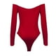thumbnail image 3 of Body de manga larga para mujer, cuello de una línea, botón de color sólido, mono ajustado Sexy Pompotops ulkah944920, 3 of 3