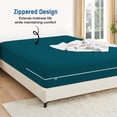 thumbnail image 2 of Twin XL Size Zipper Fitted Sheet Only – 100% Egyptian Cotton, 600 Thread Count, 14-Inch Extra Deep Pocket, Luxury Sateen Weave Bottom Sheet, Hotel Quality, ( 39" x 80" +14" , Teal Solid ), 2 of 6