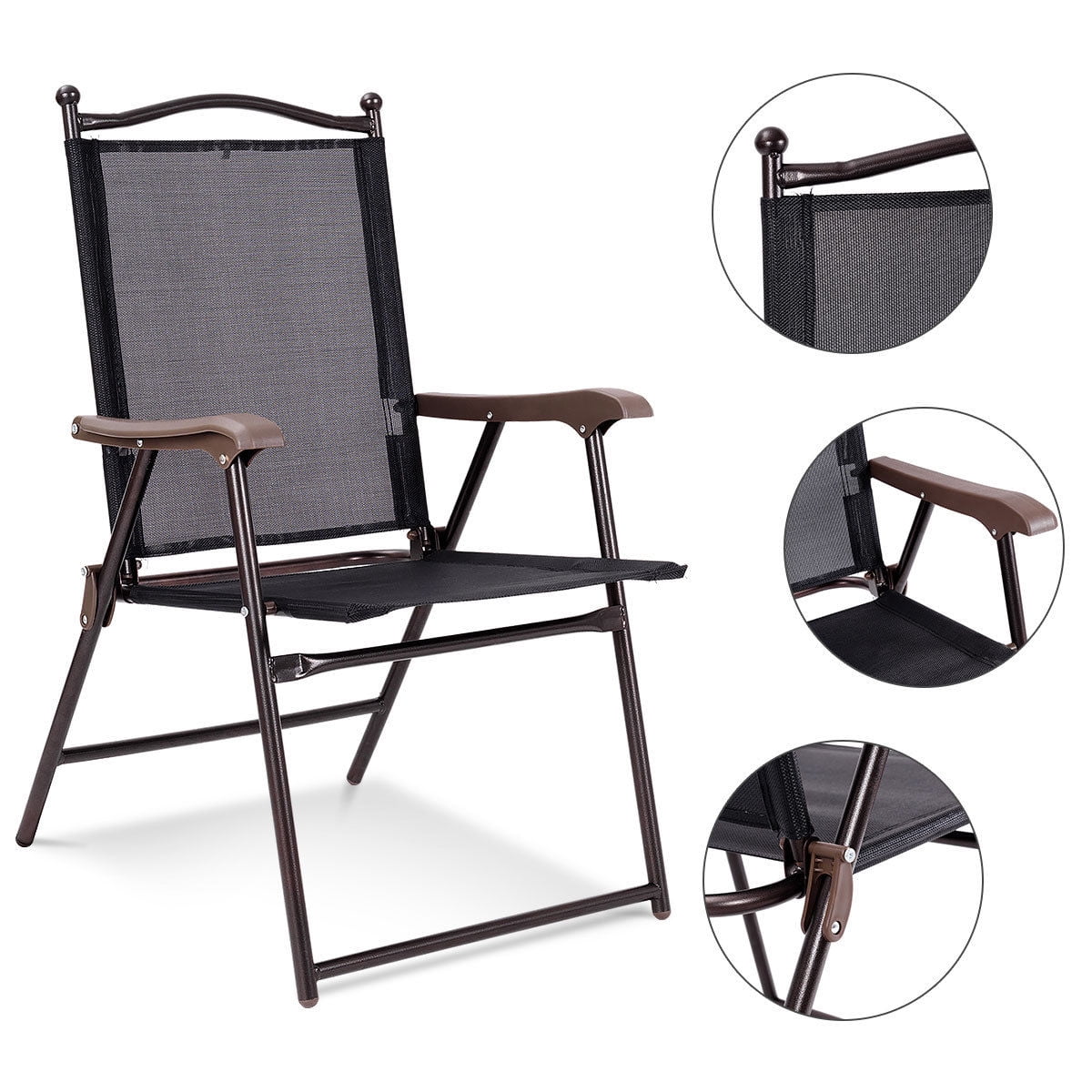 Gymax Set of 2 Folding Patio Furniture Sling Back Chairs Outdoors Black