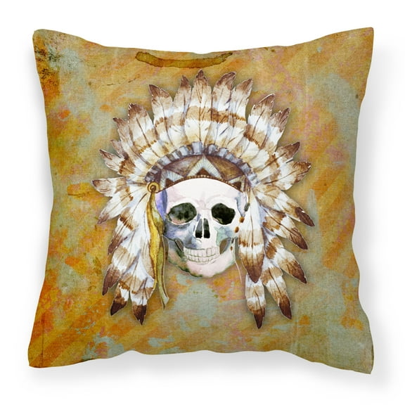 Carolines Treasures BB5121PW1414 Day of the Dead Indian Skull Fabric Decorative Pillow 14Hx14W multicolor