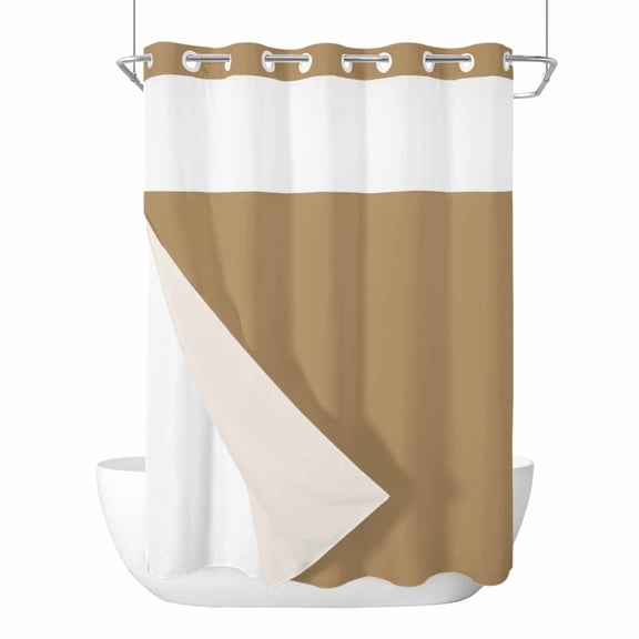 No Hook Shower Curtain, Pure Khaki Long Bathtub Curtains with Snap in Liner, Simple Solid Color Waterproof Washable Fabric Shower Curtain Set, 72"W x 84"L