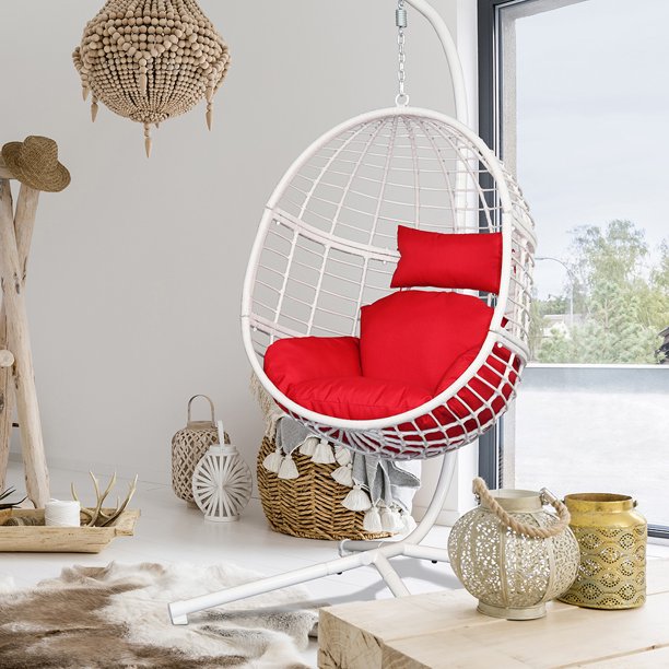 Abble Fabric Hanging Chair Cushion and Stand Red