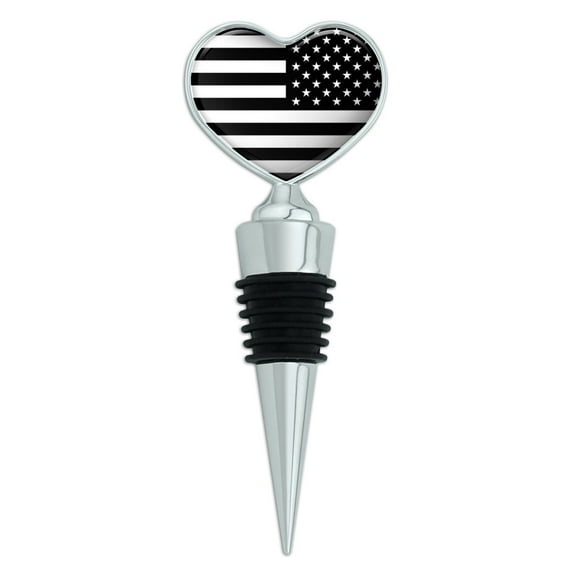 Subdued Reverse American USA Flag Black White Military Tactical Heart Love Wine Bottle Stopper