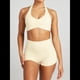 thumbnail image 5 of Conjuntos Entrenamiento para Mujer 2 Piezas,Sujetador Deportivo con Cuello Halter y Arrugas,Pantalones Cortos Ciclista Cintura Alta,Ropa Ejercicio para Gimnasio Yoga Albaricoque M, 5 of 9