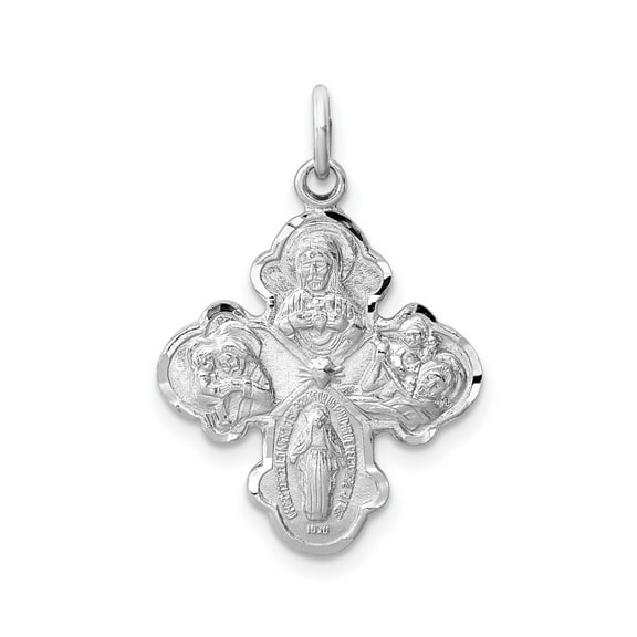 Sterling Silver Four-Way Cross Pendant with Sacred Heart, Miraculous Medal, St Joseph and St Christopher for Men and Women Religious Catholic Necklace Symbolizing Faith and Protection