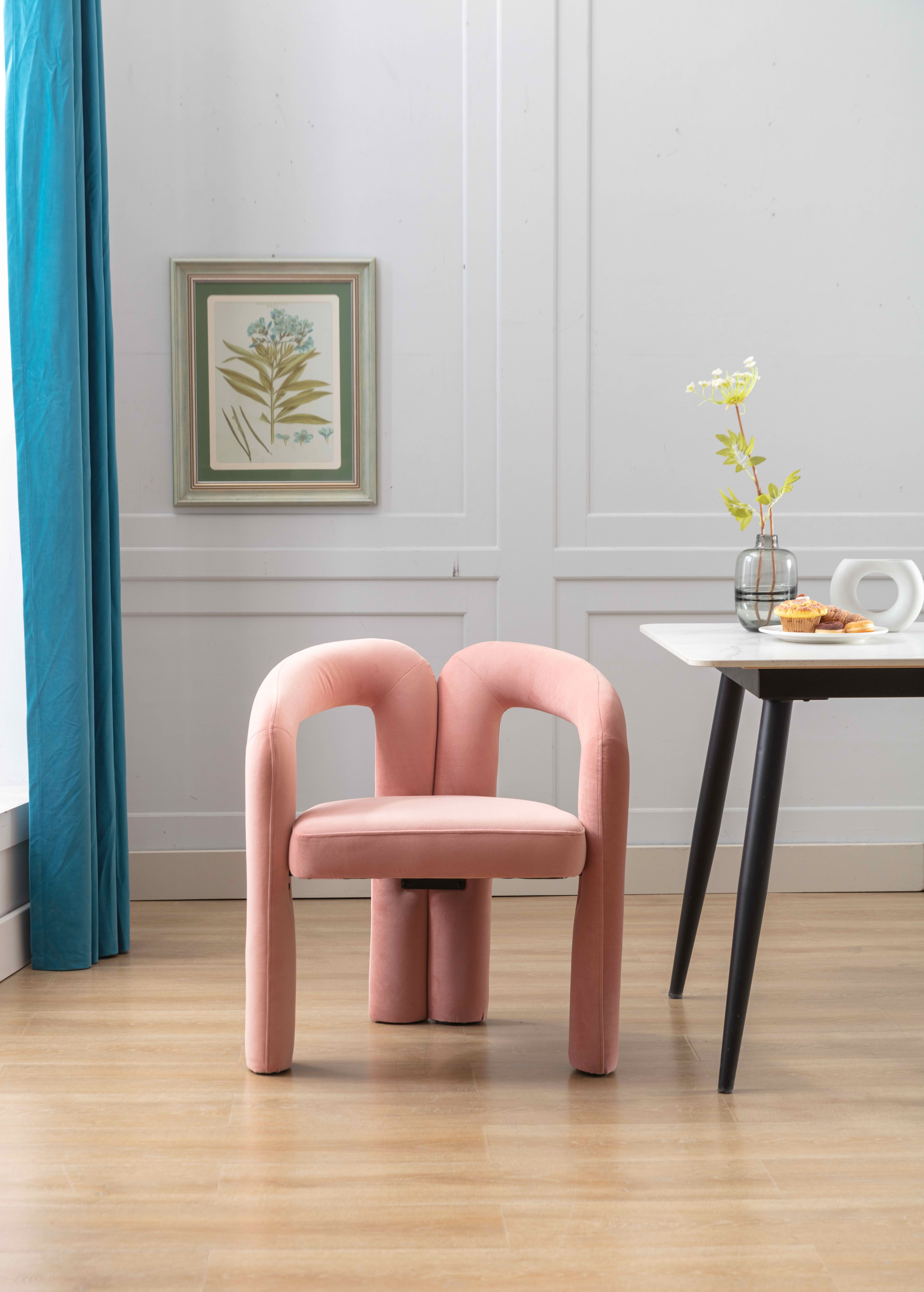 MAYEERTY Set of 2 Velvet Dining Chairs, Curved Back Side Chairs, Wood Legs, 250 lb Capacity, Pink