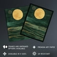 thumbnail image 2 of Artery8 Boho Abstract Full Moon Dark Green Gold Seascape Bathroom Toilet Artwork Framed Wall Art Print A4, 2 of 3
