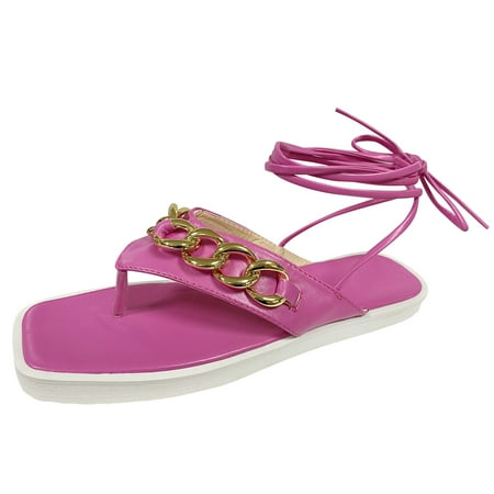 

Ladies Fashion Clip Toe Chain Sandals Ankle Strap Beach Sandals