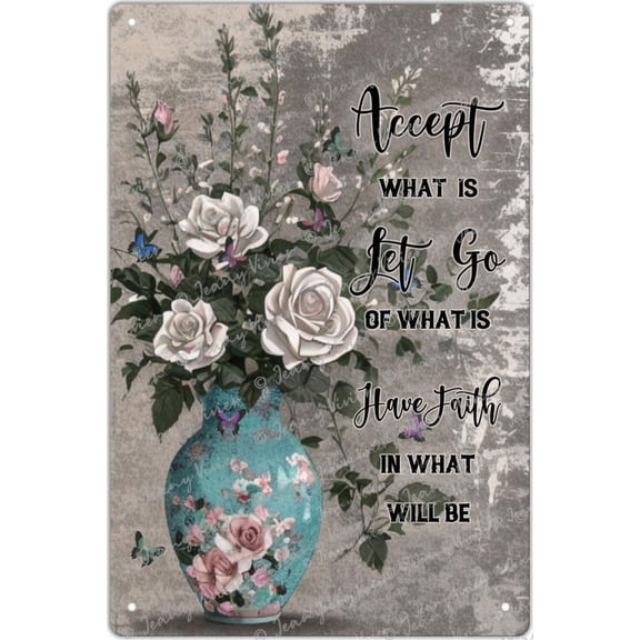 Accept Let Go Have Faith Vintage Tin Sign Rose Floral Wall Art Decor for Living Room Bedroom,Inspirational Quotes Decorations,Gift for Women Girl Teens,5.5x8 Inches