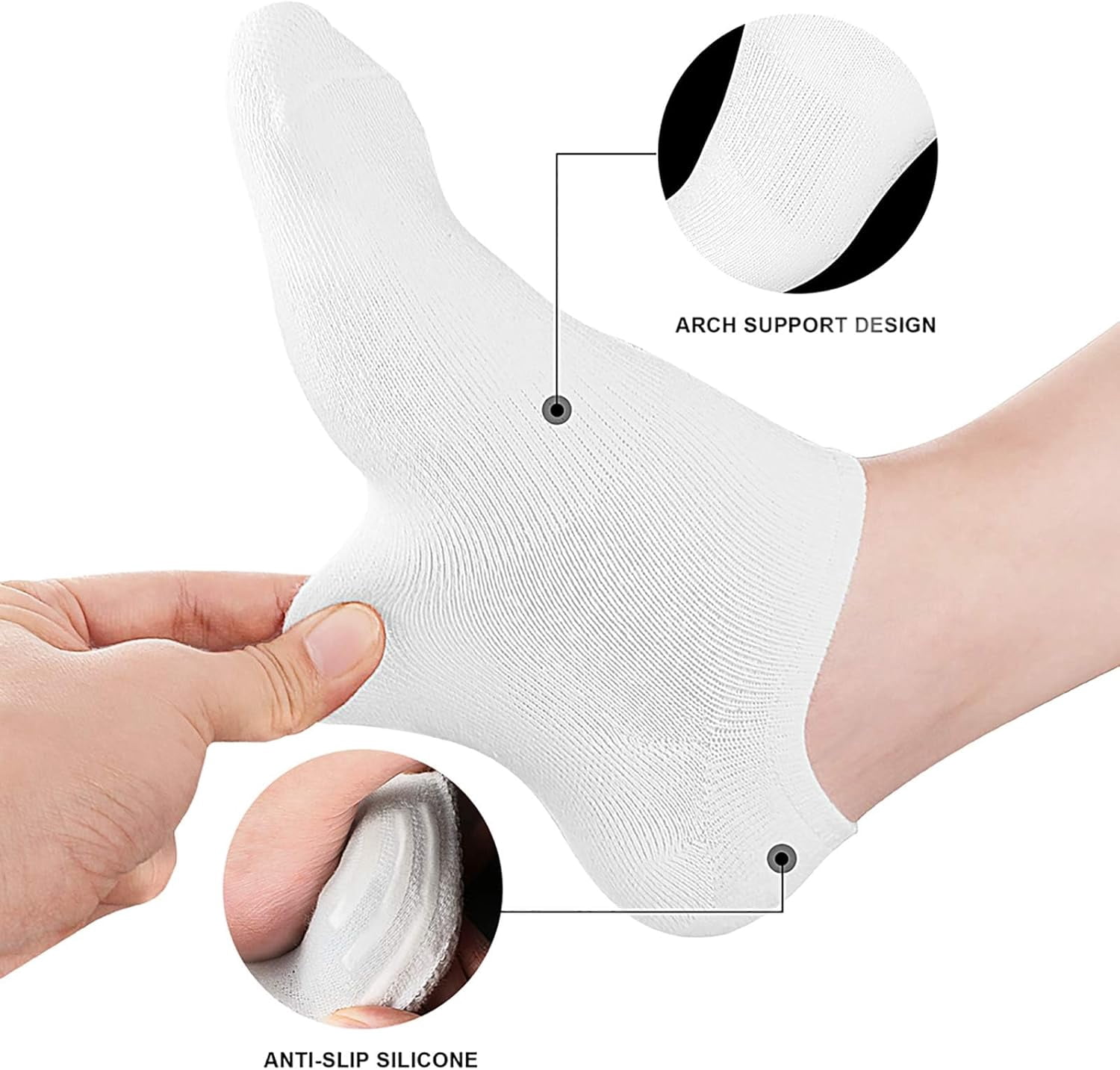 Burculy  No Show Socks Women, 4/8 Pairs Non Slip Low Cut Invisible Ankle Socks, Combed Cotton Breathable Arch Support, for Sneakers Loafers Athletic Shoes