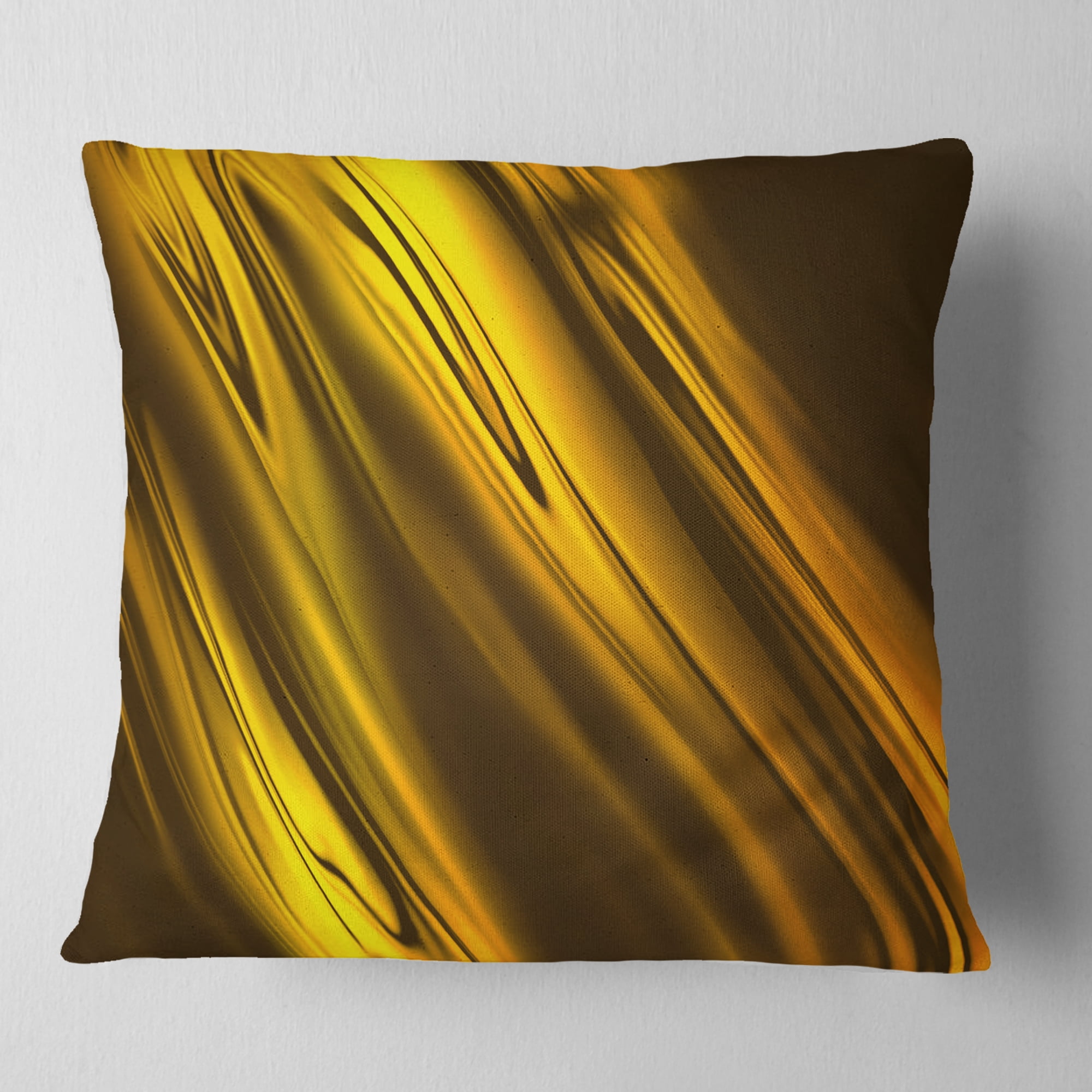 Designart Yellow Liquid Gold Design - Abstract Throw Pillow - 16x16