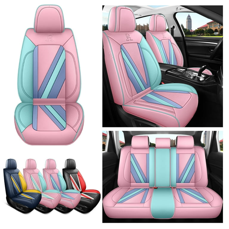 Red Rain Pink and Blue Leather Seat Cover Universal Car Seat Cover 2024 New 13Pcs Fit Car Auto Truck SUV U Pink Blue Blue