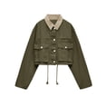 thumbnail image 1 of Chaqueta Megfie para mujer con cuello corto en contraste, color verde militar, 1 of 5