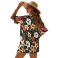 thumbnail image 2 of FKEKYI Women's 2 Piece Short Set Open Front Shirt Top & Shorts with Elastic Waist Tropical Leaf Hibiscus Flower Print Beachwear Loungewear Set for Ladies Summer Outfits, XL, 2 of 7