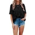 thumbnail image 2 of Franhais Women Summer Chiffon T-shirts Solid Color Lace Loose Casual Flared Short Sleeve Tops Streetwear for Daily, 2 of 4