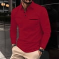thumbnail image 5 of Fabrcox Fall Polo Shirts for Men Big and Tall Long Sleeve Collared T Shirts with Pocket Casual Fashion Pullover Basic Polo Shirts,Red 2XL, 5 of 5