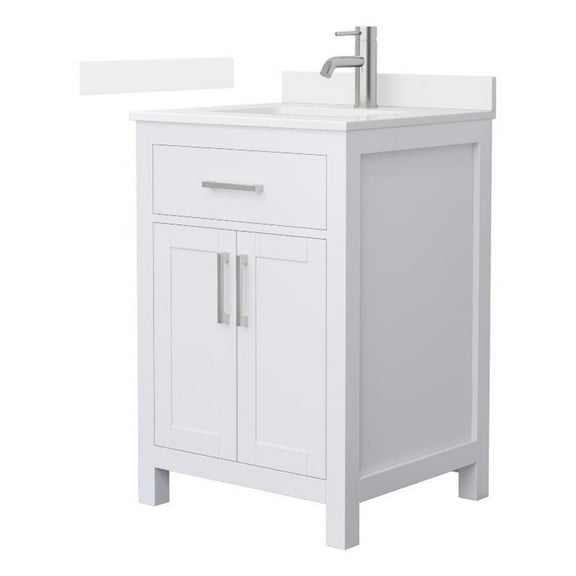 Beckett 24" White Single Vanity & White Quartz Top (1-Hole) & Nickel Trim