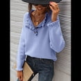 thumbnail image 4 of Suéteres de Mujer, Ropa de Otoño e Invierno, Jersey de Punto Informal de Larga con Botones y Volantes y Cuello Redondo Azul XL, 4 of 8