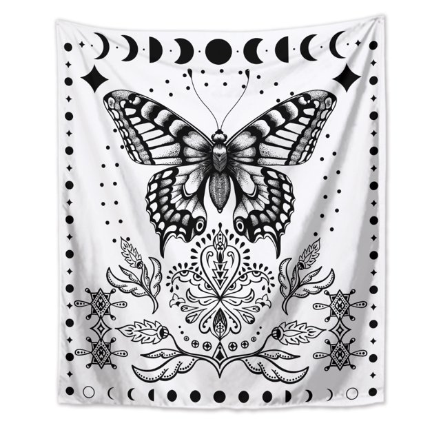 Tapiz decorativo para el hogar de la serie de mariposas en blanco y negro 150 * 130 cm JAMW Sencillez