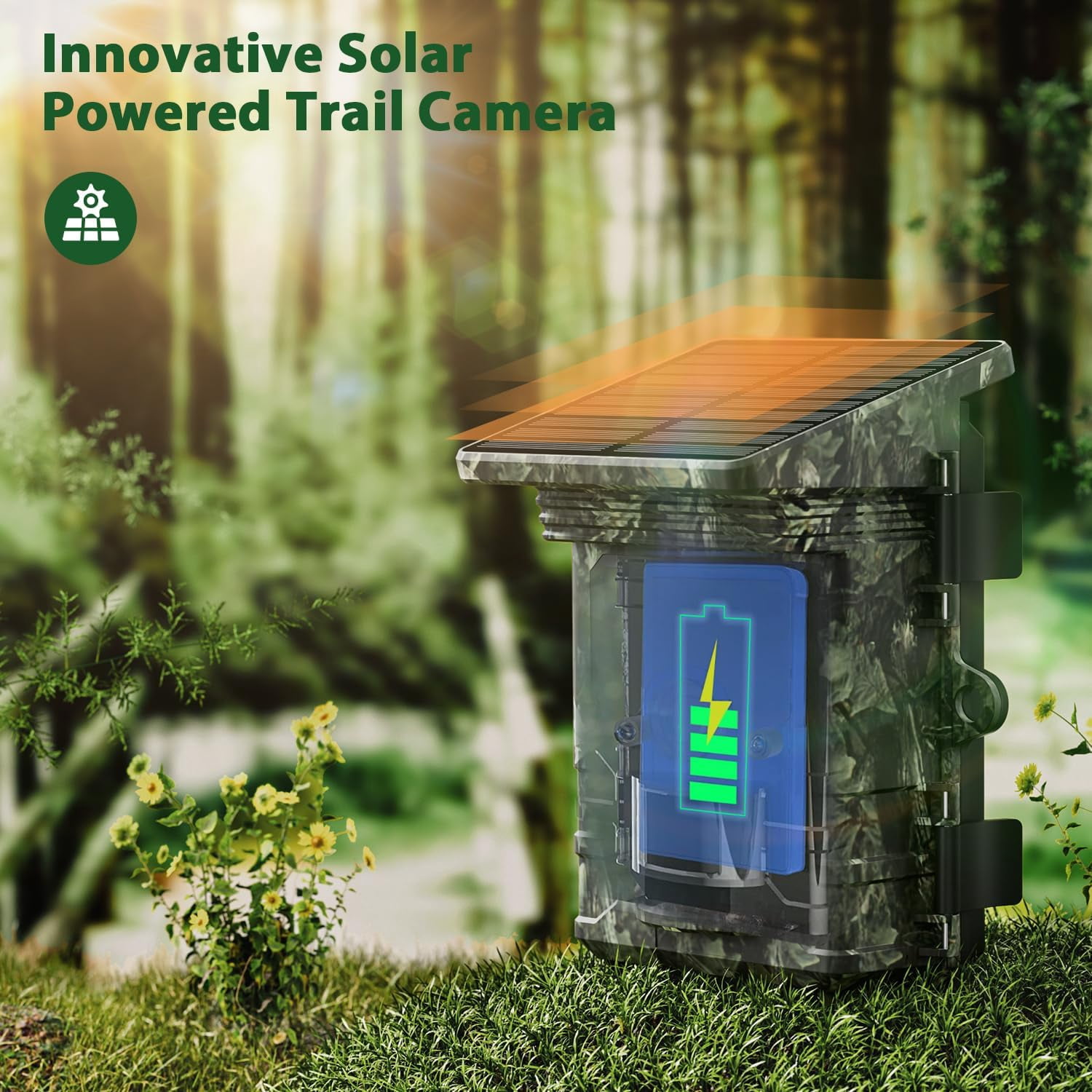 CAMPARK WiFi Trail Camera Solar Powered Native 4K 30fps 46MP Bluetooth Game Camera with Loop Recording 0.1s Motion Activated Night Vision Waterproof Hunting Trail Cam for Wildlife Monitoring