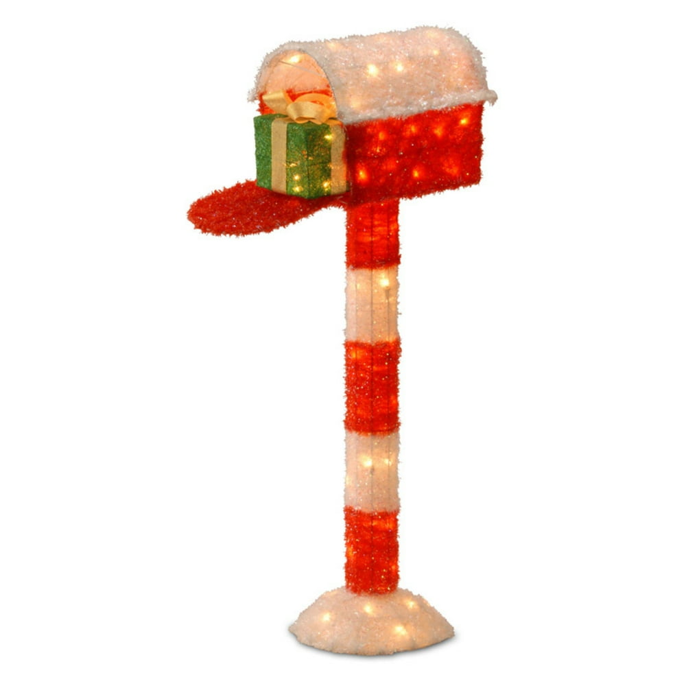 National Tree 48" Red Tinsel Mailbox with Green Sisal Gift ...
