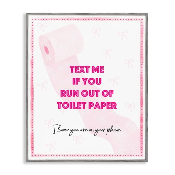 Stupell Industries Glam Pink Text for Toilet Paper Gray Framed Giclee Art, 11 x 14, by Ziwei Li