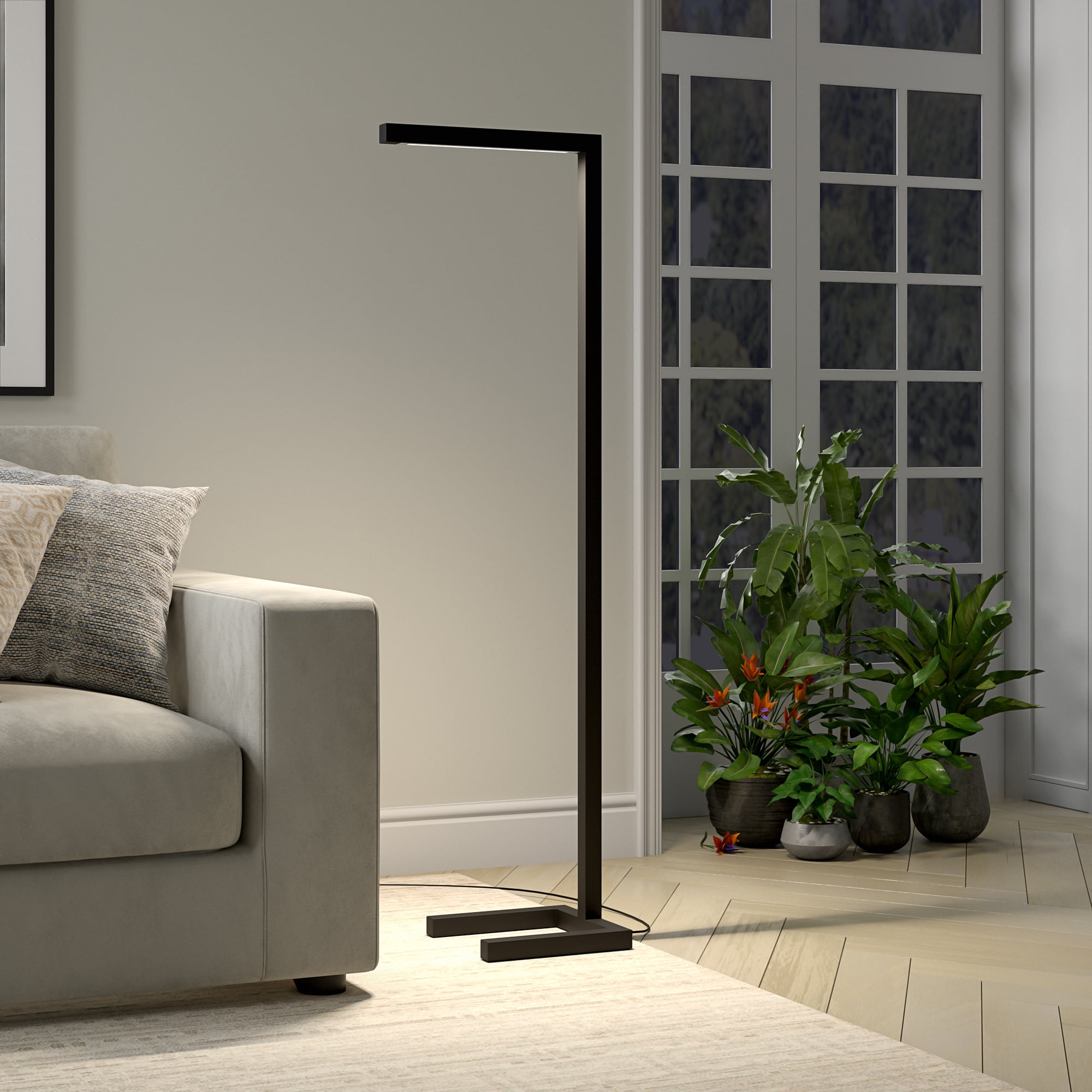 Evelyn&Zoe Malin 52" Modern Metal Floor Lamp with Blackened Bronze Rectangle Metal Shade
