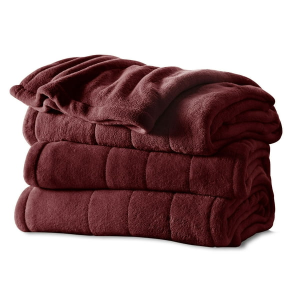 Sunbeam Channeled Microplush Electric Heated Warming Blanket Full Garnet