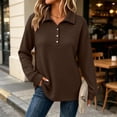 thumbnail image 5 of Womens Waffle Knit Long Sleeve Collared Golf Shirt Oversized Pullover Slouchy Sweatshirt Casual Fall Clothing for Daily Wear Travel, Brown, XL, 5 of 9
