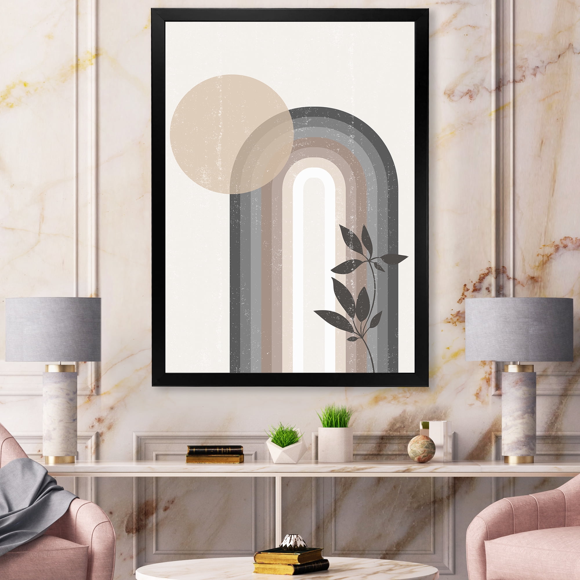 Designart 'Abstract Rainbow Moon and Sun In Earth Tones III' Modern Framed Art Print