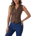 thumbnail image 1 of CHALECO SIN MANGAS DE SUEDE FALSO V DE MUJER INSPIRAR CHIC CON BOTONES VINTAGE CASUAL COLOR MARRÓN TAMAÑO XS, 1 of 5