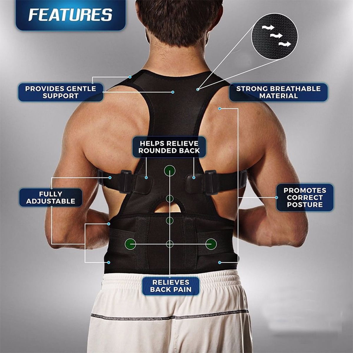 Back Posture Magnetic Shoulder Corrector Support Brace Belt Therapy Men Women US 
