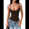 thumbnail image 1 of Camisola Básica Informal de Entrenamiento con Tirantes Finos Ajustables y Cuello en U para Mujer. Marrón M, 1 of 7