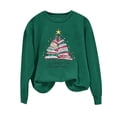 thumbnail image 2 of Christmas Sweatshirt for Women Tree Printed Crewneck Long Sleeve Pullover Tops Olive Green-1 S, 2 of 6