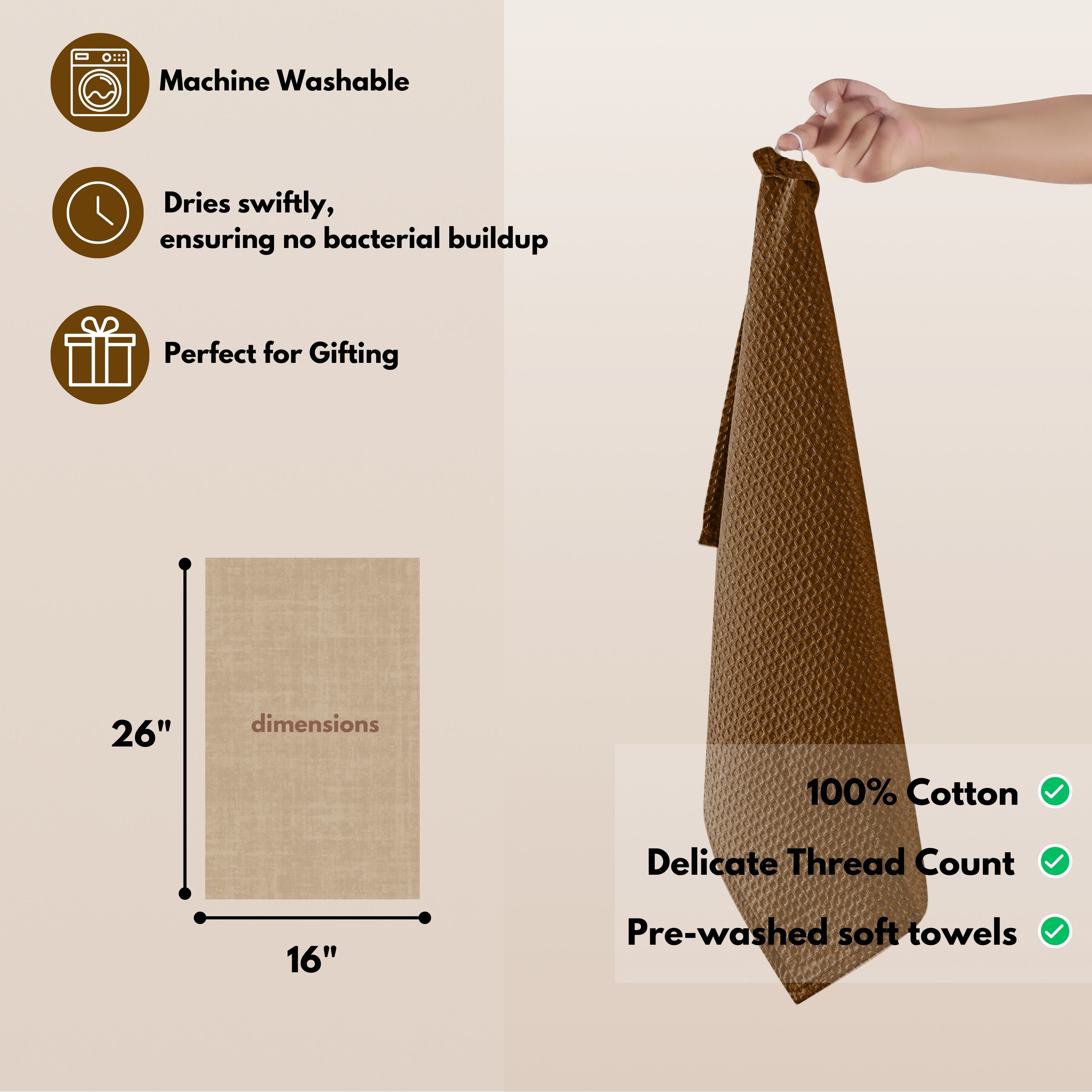 Native Fab 12 Pack Waffle Kitchen Towels - Absorbent Dish Cloths for Cleaning Drying - Brown
