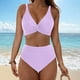 thumbnail image 1 of Traje de baño de bikini liso sin mangas para mujer, traje de baño push-up acolchado, conjuntos de blusa de traje de baño de poliéster para mujer, 1 of 6