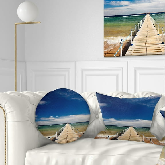 Designart Long Pontoon in Sea - Photographic Throw Pillow - 12x20
