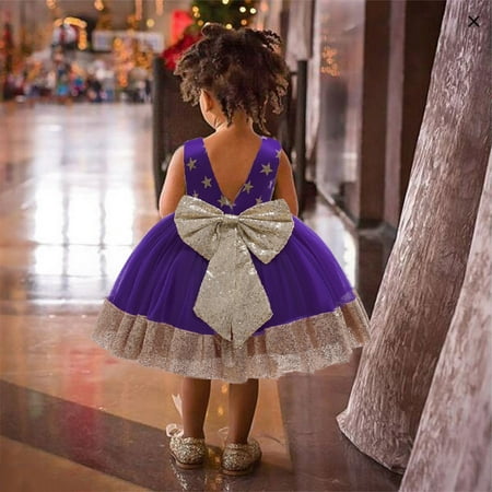 

Baby Girls Sequins Bowknot Dresses Lace Pageant Party Wedding Tutu Gown Hairband