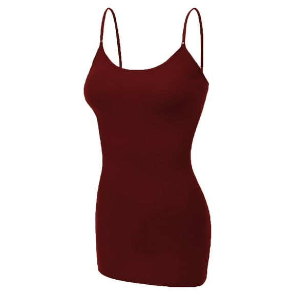 Essential Basic Women's Basic Casual Long Camisole Cami Top Regular Sizes - Burgundy, S