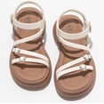 thumbnail image 2 of Floleo Girls Heart Rhinestone Open-Toe Sandals, Adjustable Ankle Strap Footwear, Two Tone Non-Slip Soft Sole Kids Summer Casual & Dress Shoes(Beige,11-12 Years), 2 of 8