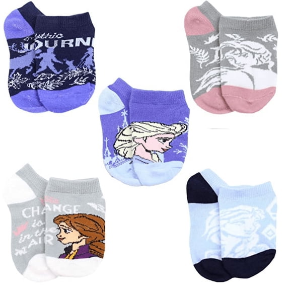Disney Frozen 2 Elsa Anna Girls Toddler 5 Pack No Show Socks Set Shoe Size 10-4 Sock Size 6-8