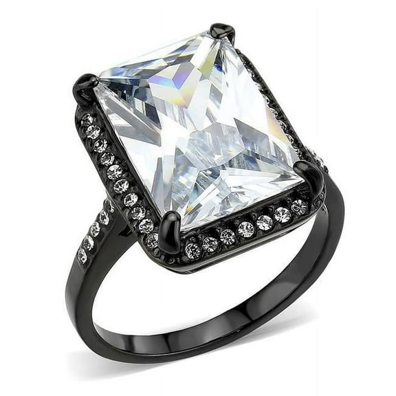 Alamode TK3794-6 IP Black Ion Plating Stainless Steel Ring with AAA Grade CZ, Clear - Size 6