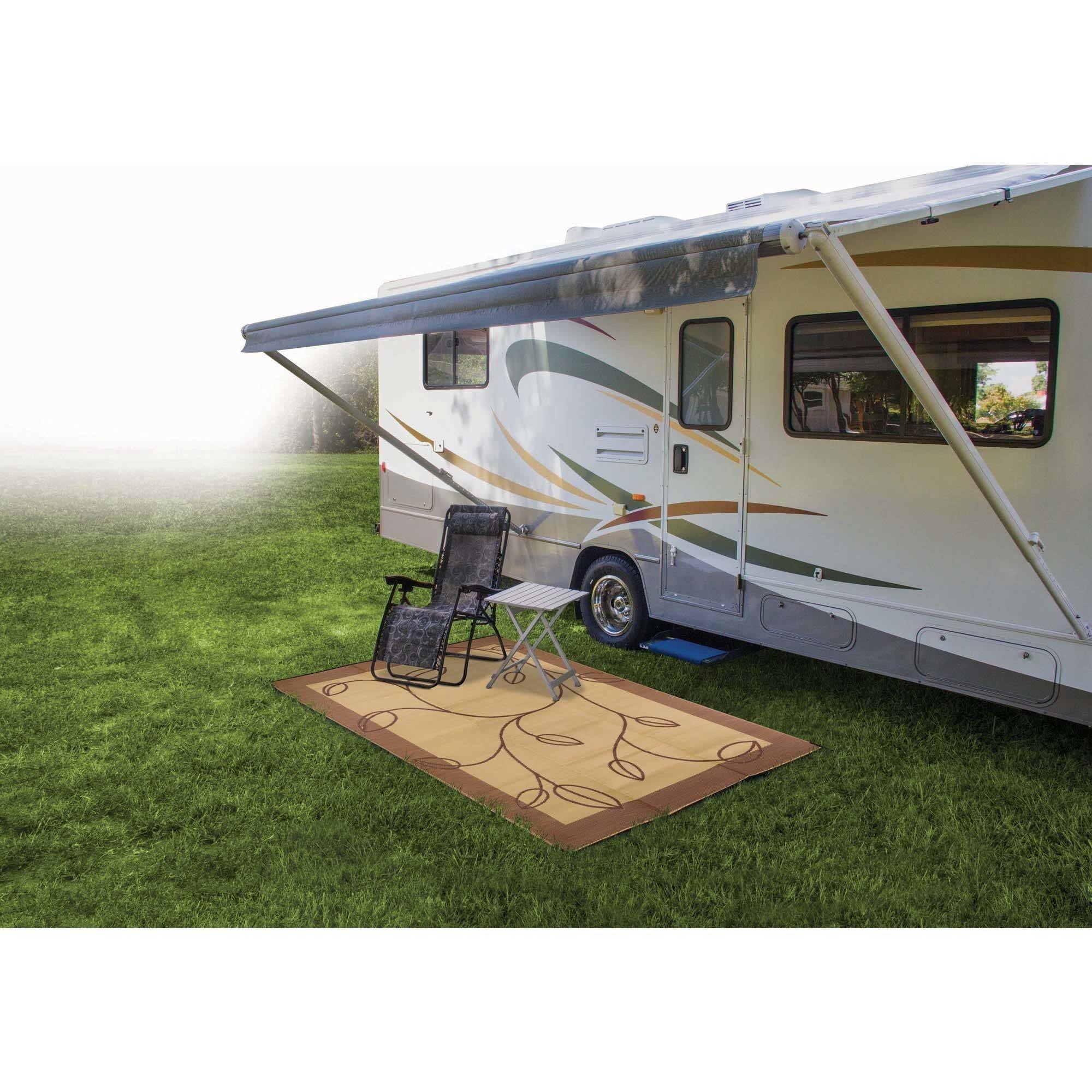 Camco 6' x 9' Reversible RV Outdoor Mat, Camping Mat, Brown / Tan Leaf