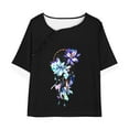 thumbnail image 5 of KIJBLAE Women's Loose Short Sleeve Round Neck T-Shirt Wide Leg Pants Two Piece Outfits Tracksuit with Pockets Dreamcatcher Print Pajama Sets Black XXL, 5 of 5