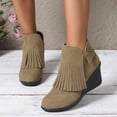 thumbnail image 2 of Women's Ankle Boots - Fashion Fringe Suede Block Heel Booties with Side Zipper for Comfortable Casual Daily Wear, 2 of 9