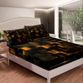 thumbnail image 3 of YST Stereoscopic Neon Geometry Sheets Full,Orange Black Neon Lights Bed Sheets For Kids Teens Adult Bedroom Decor, Modern Abstract Square Sheet Set Geometric Grid Flat Sheet, 3 of 6